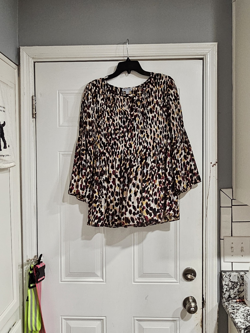 Leopard-Print Peasant Blouse in Cream, Black and Brown